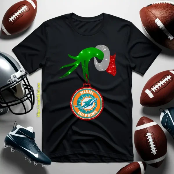 Grinch Hand Holding Miami Dolphins Christmas Shirt