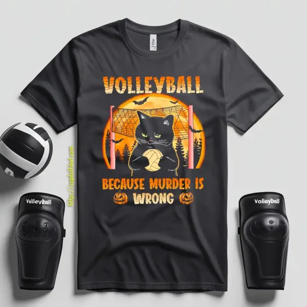 Halloween Grumpy Cat Volleyball Because Murder Is Wrong Shirt