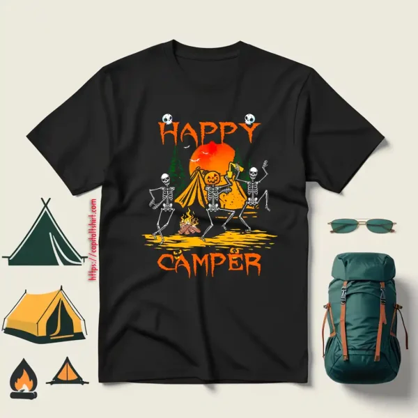 Happy Camper Halloween Skeleton For Camping Lovers Shirt