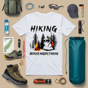 Hiking Because Murder Is Wrong Funny Grumpy Cat In Forest For Hiking Lover Shirt