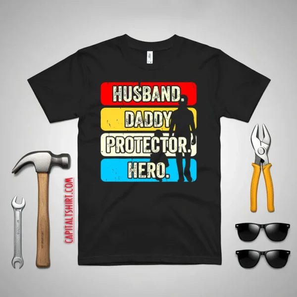 Husband Daddy Protector Hero Vintage Dad Gift Shirt