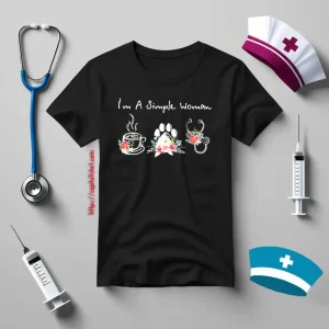 I’m A Simple Woman Coffee Dog Paw Nurse With Flowers Shirt