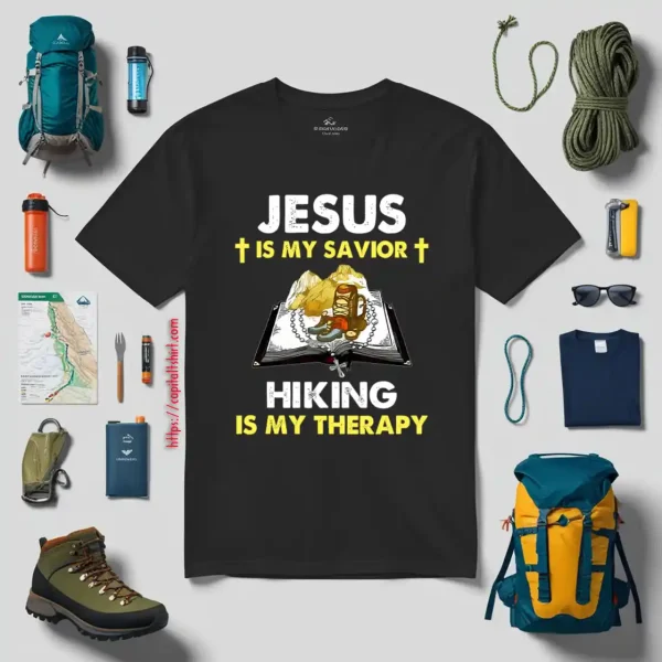 Jesus Is My Savior Hiking Is My Therapy Shirt