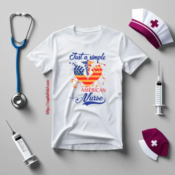 Just A Simple American Nurse Ceduceus Nurse Symbol Mix American Flag Shirt