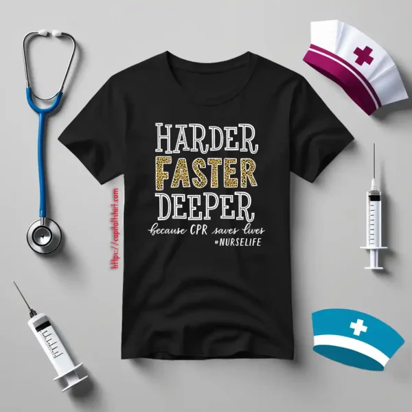 Leopard Harder Faster Deeper Because CPR Saves Lives #Nurselife Shirt