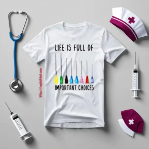 Life Is Full Of Important Option Colorful Syringe Needles For Nurse Doctor Shirt