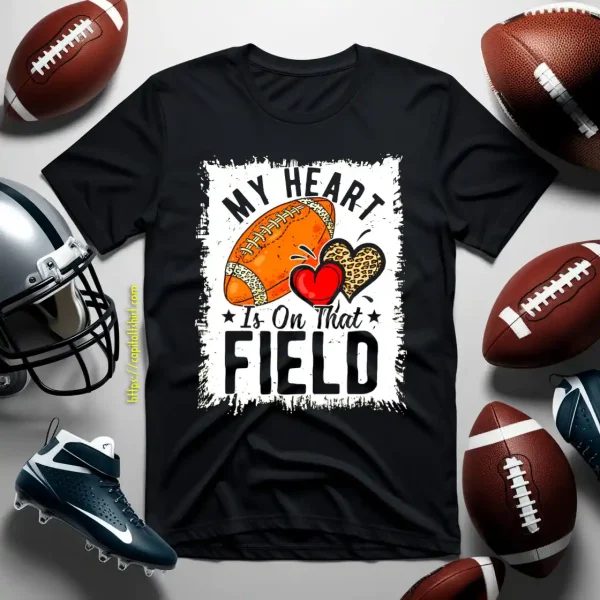 My Heart Is On That Field Football Leopard Heart Shirt