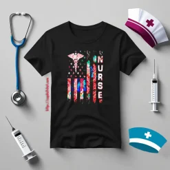 Nurse American Flag With Staff Of Hermes Shirt