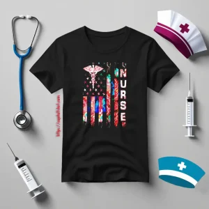 Nurse American Flag With Staff Of Hermes Shirt