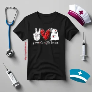 Peace Love Boo Boo Crew Nurse Ghost Halloween Costume Gift Shirt