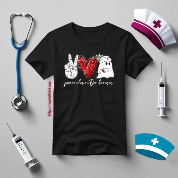 Peace Love Boo Boo Crew Nurse Ghost Halloween Costume Gift Shirt