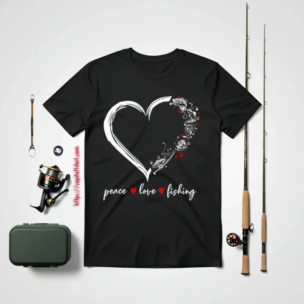 Peace Love Fishing Cute Fisher Gifts Heart Fishing Shirt