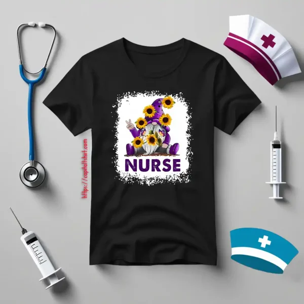 Purple Gnome Sunflowers Butterflies Shirt, Nurse Shirt