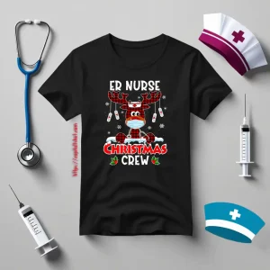 Red Plaid Reindeer Er Nurse Christmas Crew Emergency Room Icu Nursing Squad Shirt