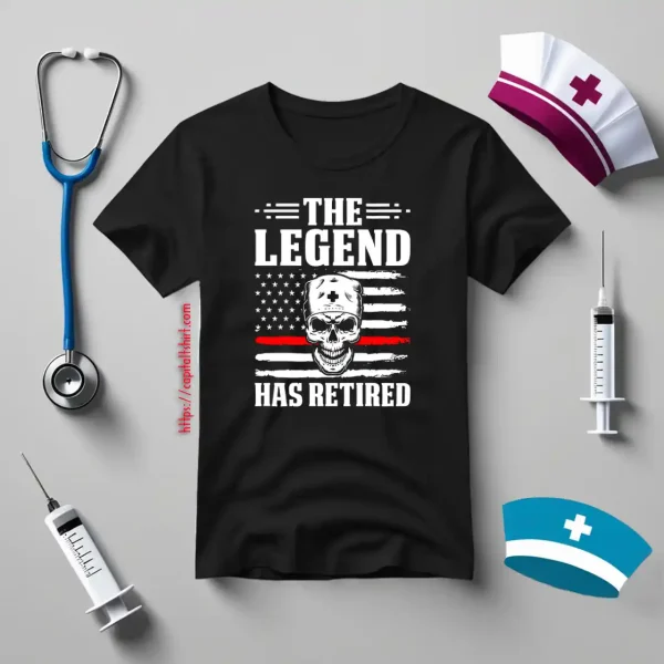 Skull Nurse The Legend Has Retired American Flag Shirt