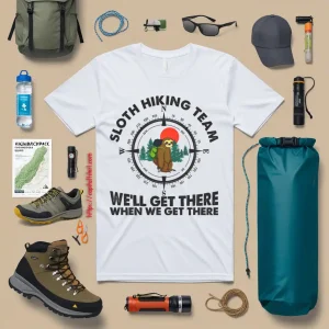 Sloth Hiking Team We’ll Get There When We Get There Compass Shirt