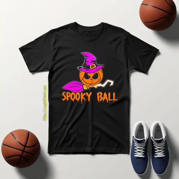 Spooky Ball Basketball Witch And Broom For Halloween Shirt