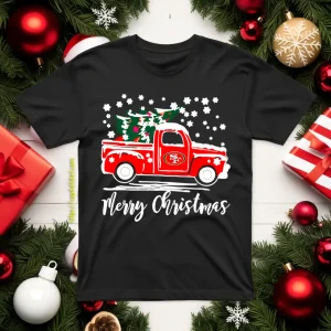 Vintage Car Carrying Christmas Tree San Francisco 49ers Merry Christmas Shirt