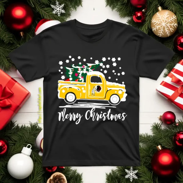 Vintage Car Carrying Christmas Tree Washington Redskins Merry Christmas Shirt