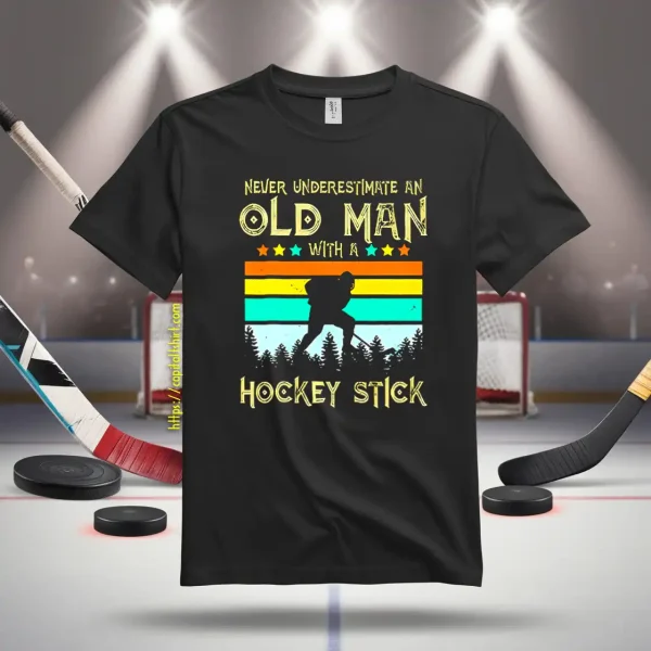 Vintage Never Underestimate An Old Man With A Hockey Stick Shirt