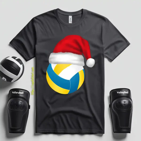 Volleyball Ball With Santa Hat Christmas Volleyball Lover Shirt