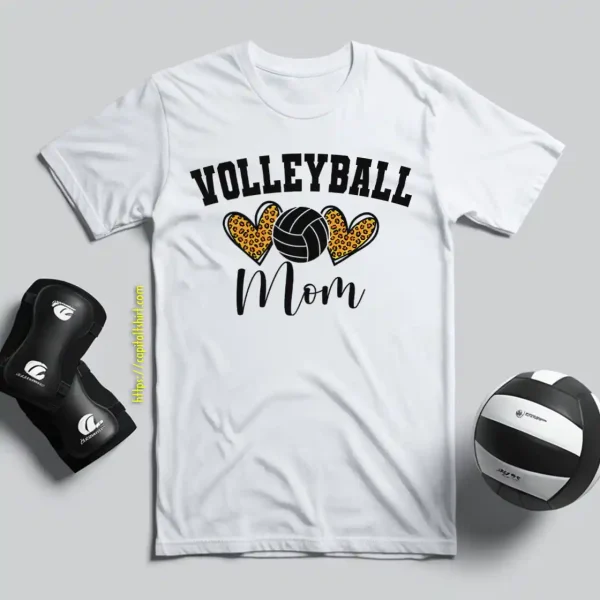 Volleyball Mom Shirt, Volleyball Mom Leopard Heart Shirt