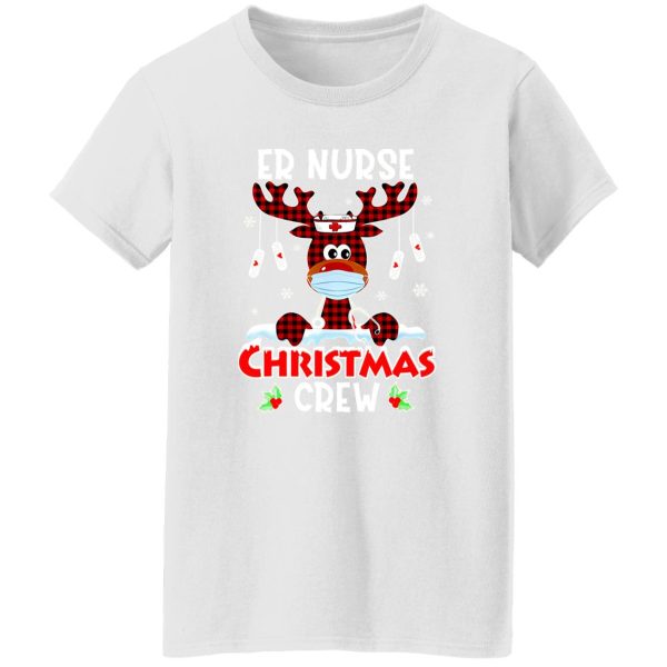 Red Plaid Reindeer Er Nurse Christmas Crew Emergency Room Icu Nursing Squad Shirt