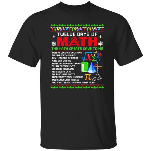 Twelve Days Of Math The Math Greats Gave To Me Ugly Christmas for Math Lover Shirt