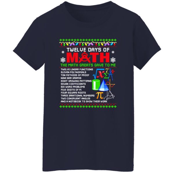 Twelve Days Of Math The Math Greats Gave To Me Ugly Christmas for Math Lover Shirt