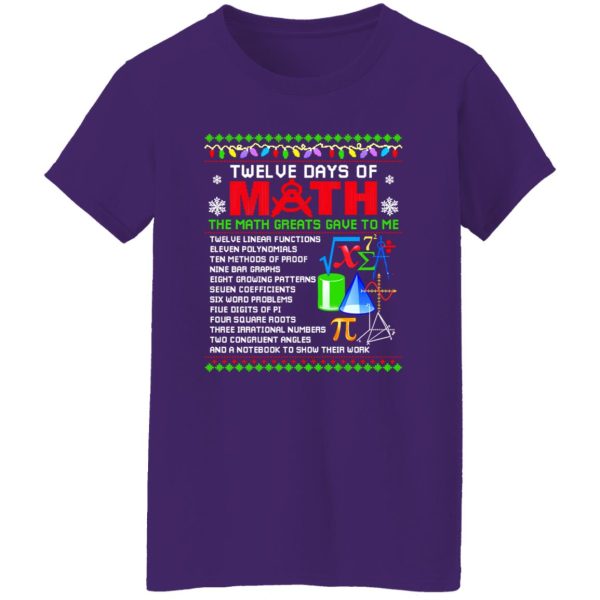 Twelve Days Of Math The Math Greats Gave To Me Ugly Christmas for Math Lover Shirt