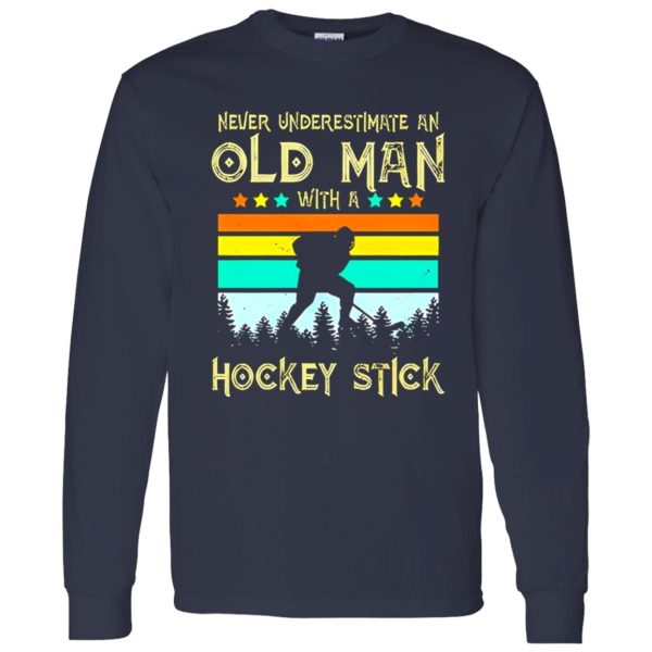 Vintage Never Underestimate An Old Man With A Hockey Stick Shirt