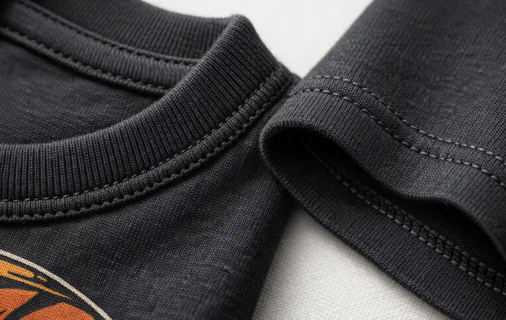 Detailed view of heavyweight cotton music graphic tee showing thick fabric and reinforced stitching.