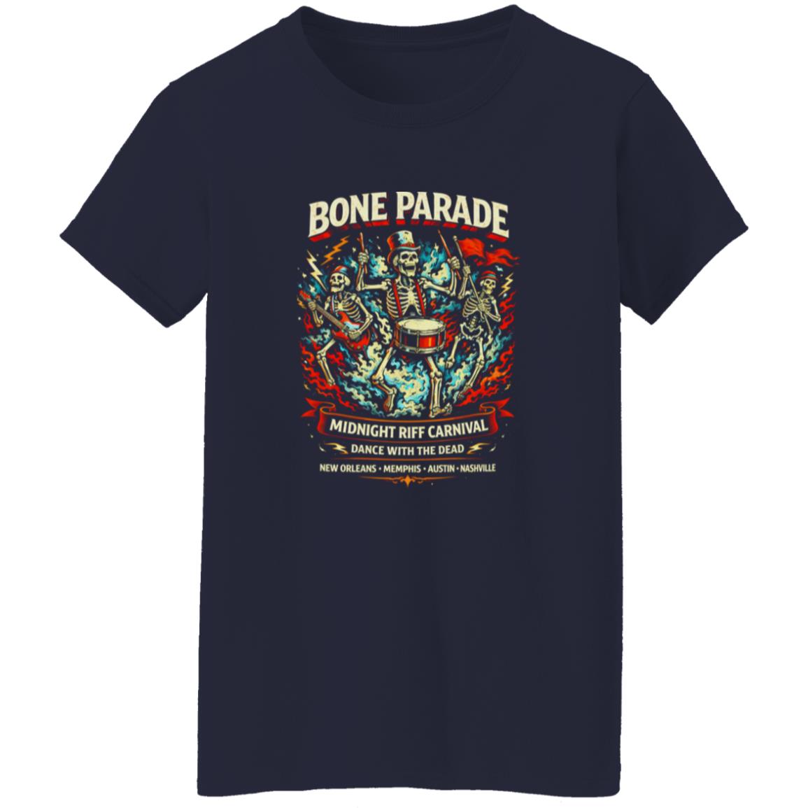1054-10063-108594723 Bone Parade Skeleton Rock Carnival Shirt