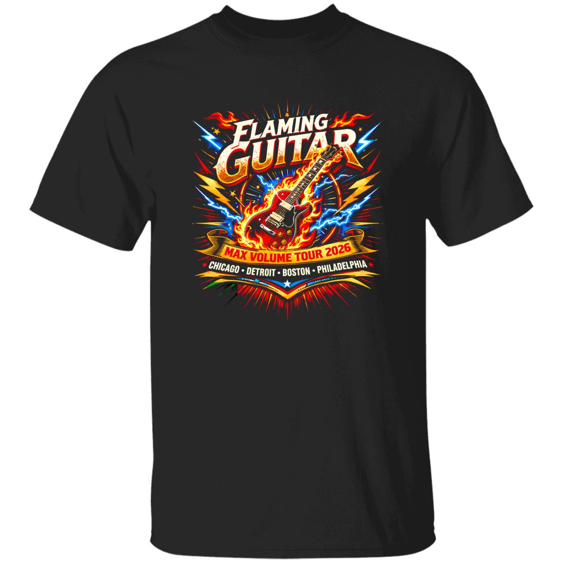 1049-9953-108618285 Flaming Guitar Arena Rock Tour Shirt