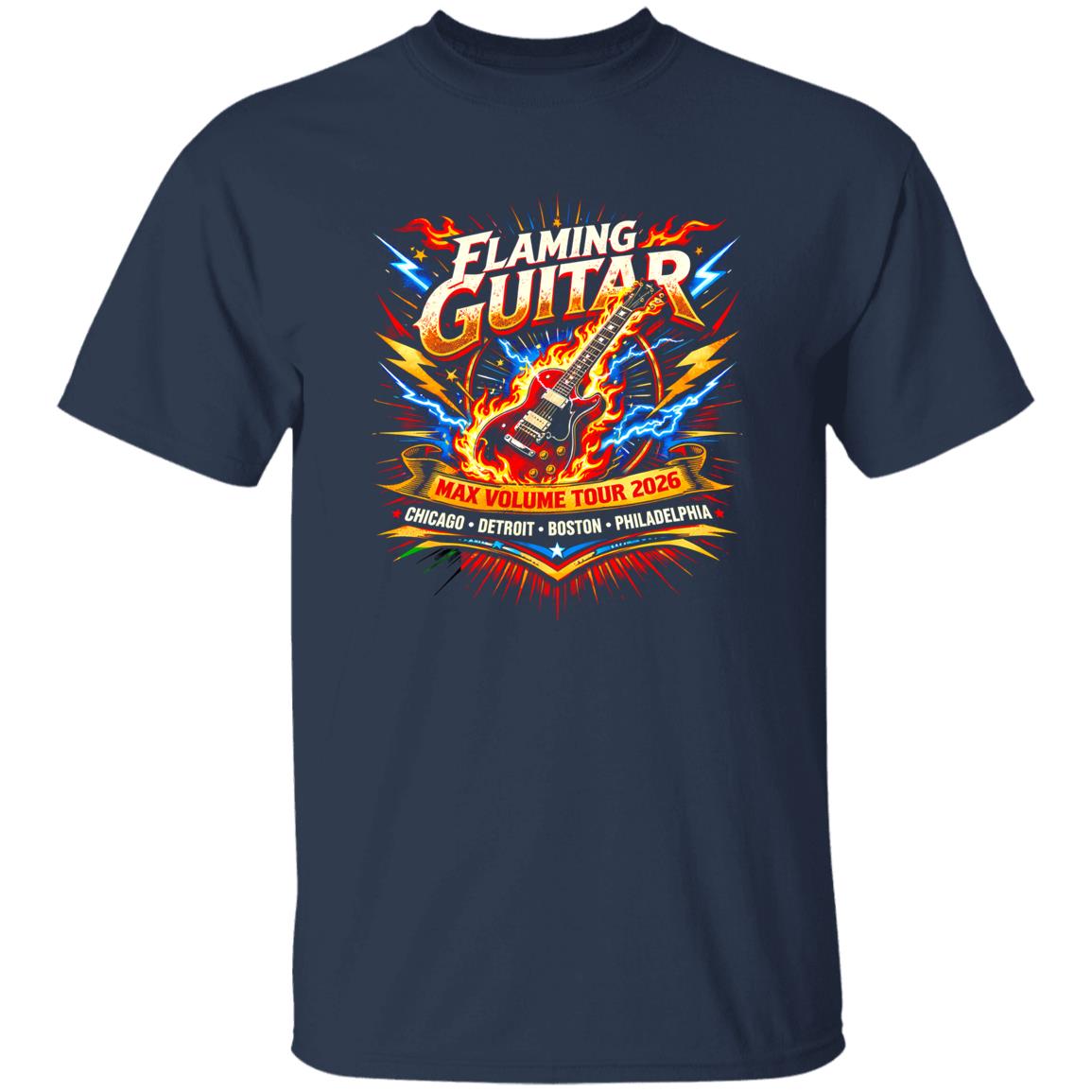 1049-9966-108618285 Flaming Guitar Arena Rock Tour Shirt