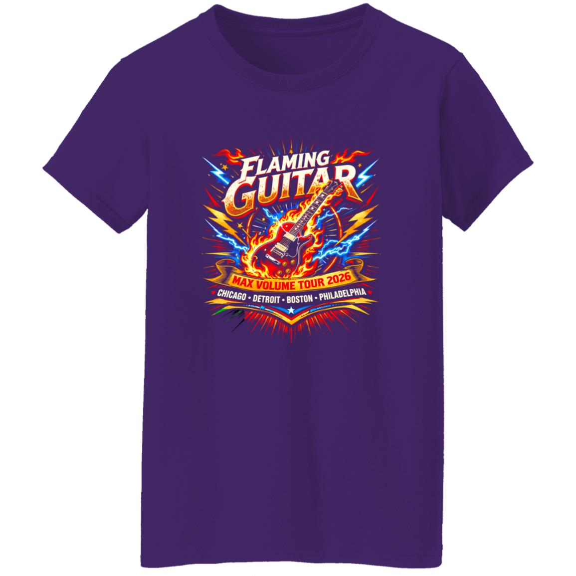 1054-10065-108618286 Flaming Guitar Arena Rock Tour Shirt