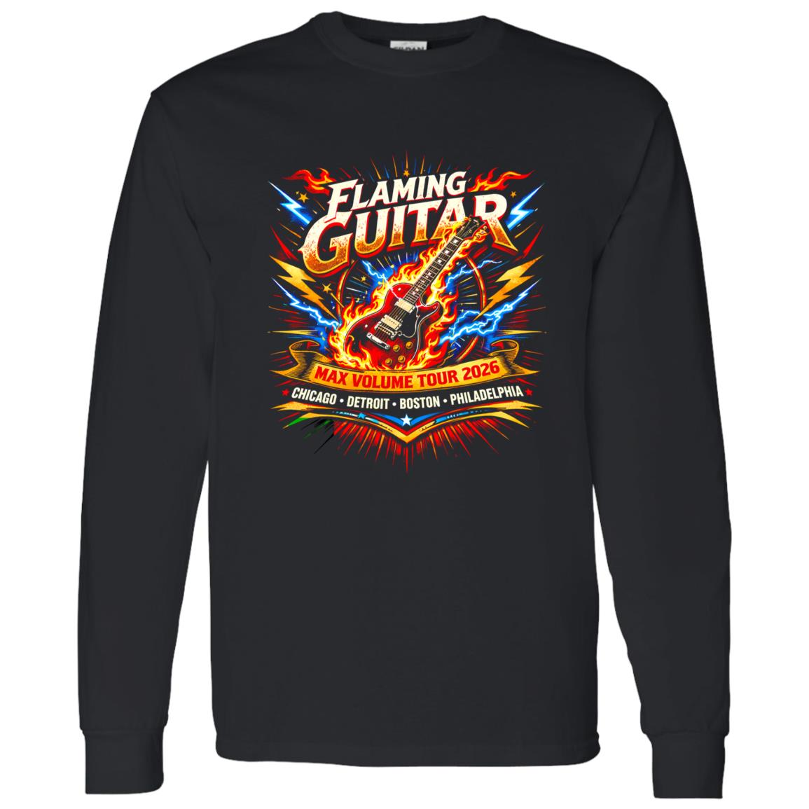1062-10145-108618287 Flaming Guitar Arena Rock Tour Shirt