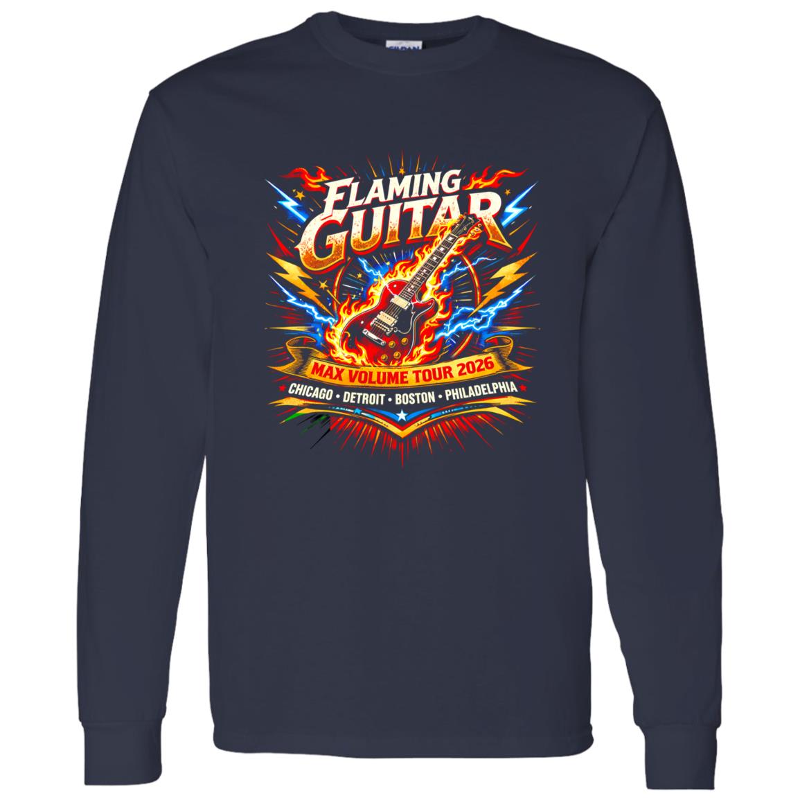 1062-10156-108618287 Flaming Guitar Arena Rock Tour Shirt