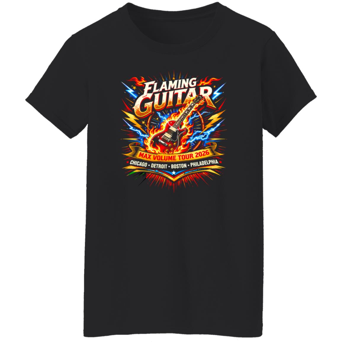 1054-10039-108618286 Flaming Guitar Arena Rock Tour Shirt