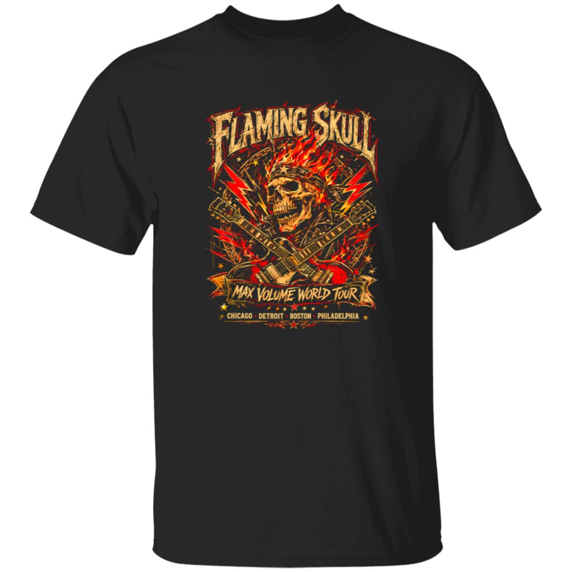 1049-9953-108618305 Flaming Skull Biker Arena Rock Max Volume World Tour Shirt
