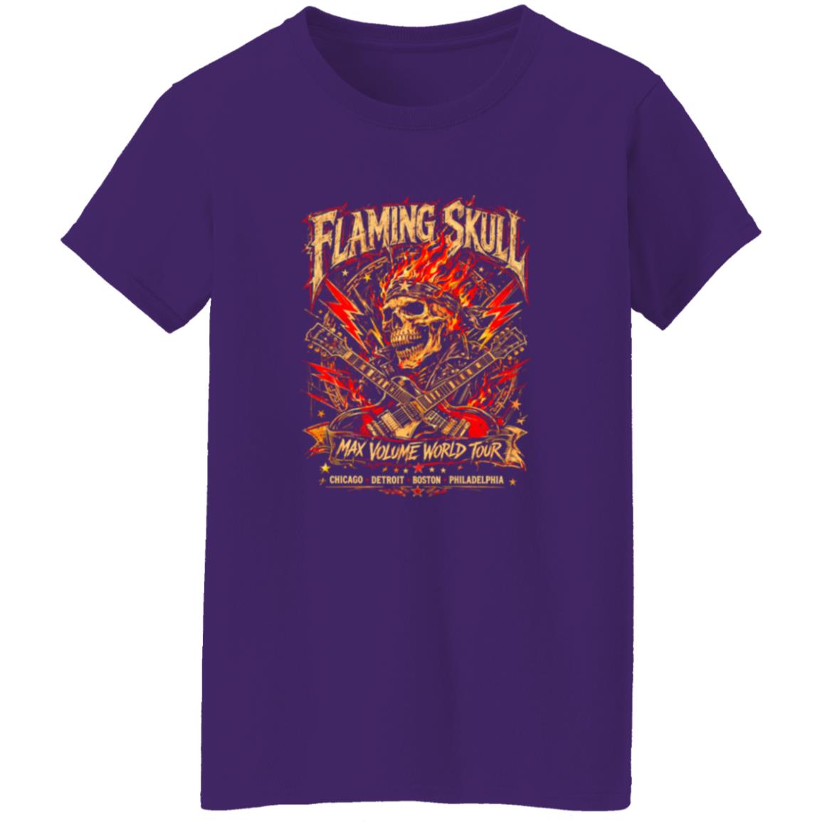 1054-10065-108618306 Flaming Skull Biker Arena Rock Max Volume World Tour Shirt