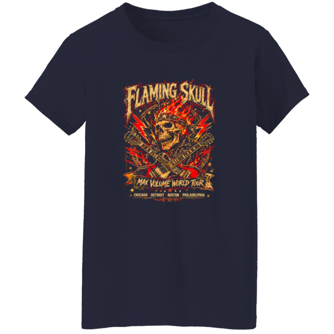 1054-10063-108618306 Flaming Skull Biker Arena Rock Max Volume World Tour Shirt