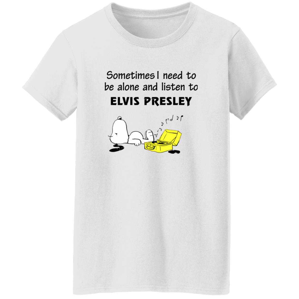 1054-10069-108628769 Snoopy Sometimes I Need To Be Alone And Listen To Elvis Presley Shirt