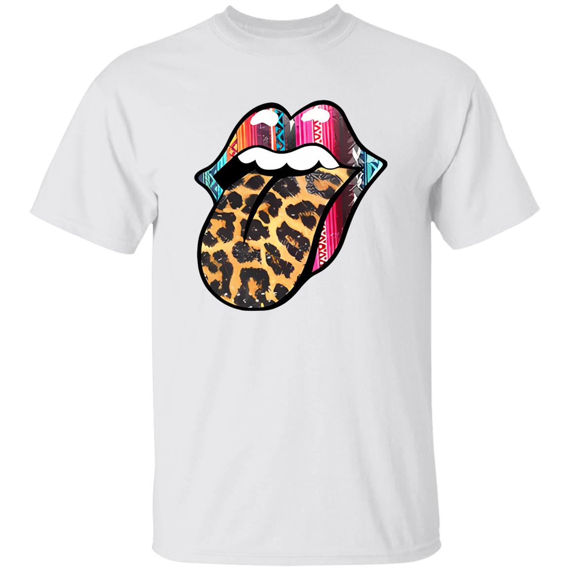 1049-9974-108630346 Rock N Roll Lips With Leopard Tongue for Music Lover Shirt