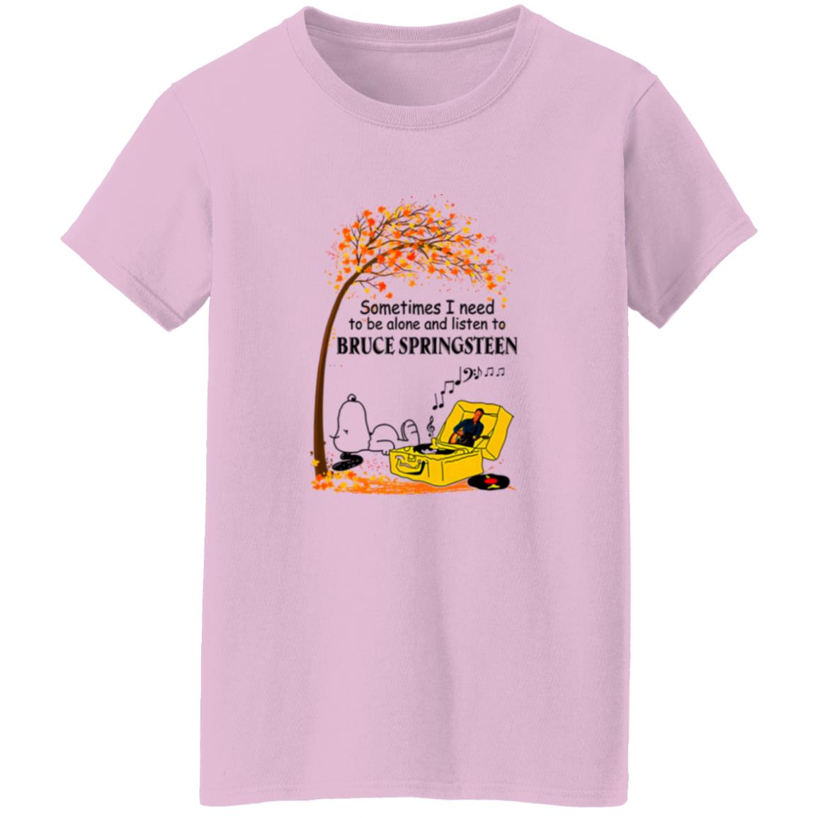 1054-10059-108630260 Snoopy Fall Sometimes I Need To Be Alone And Listen To Bruce Springsteen Shirt