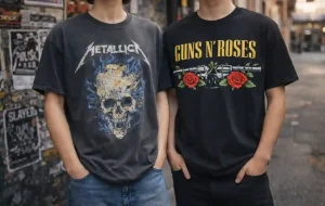 Vintage vs modern rock band T shirts comparison showing a faded retro band tee beside a clean modern graphic band shirt