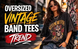 Oversized vintage band tees trend shown in a modern streetwear outfit with a loose vintage rock band shirt