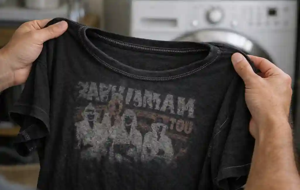 Vintage band t shirt turned inside out before washing to protect the graphic print